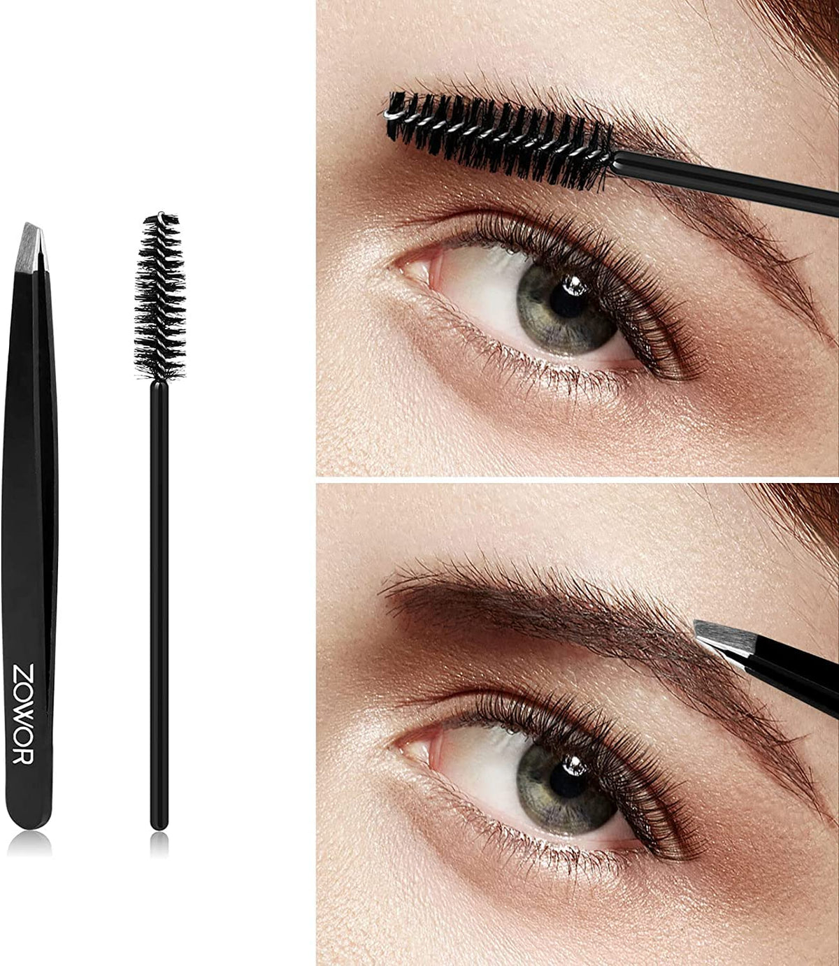 Zowor Rizador de pestañas con peine que se adapta a todas las formas de ojos, rizador de pestañas curvado, natural y de larga duración para mujer, regalo de maquillaje (negro)