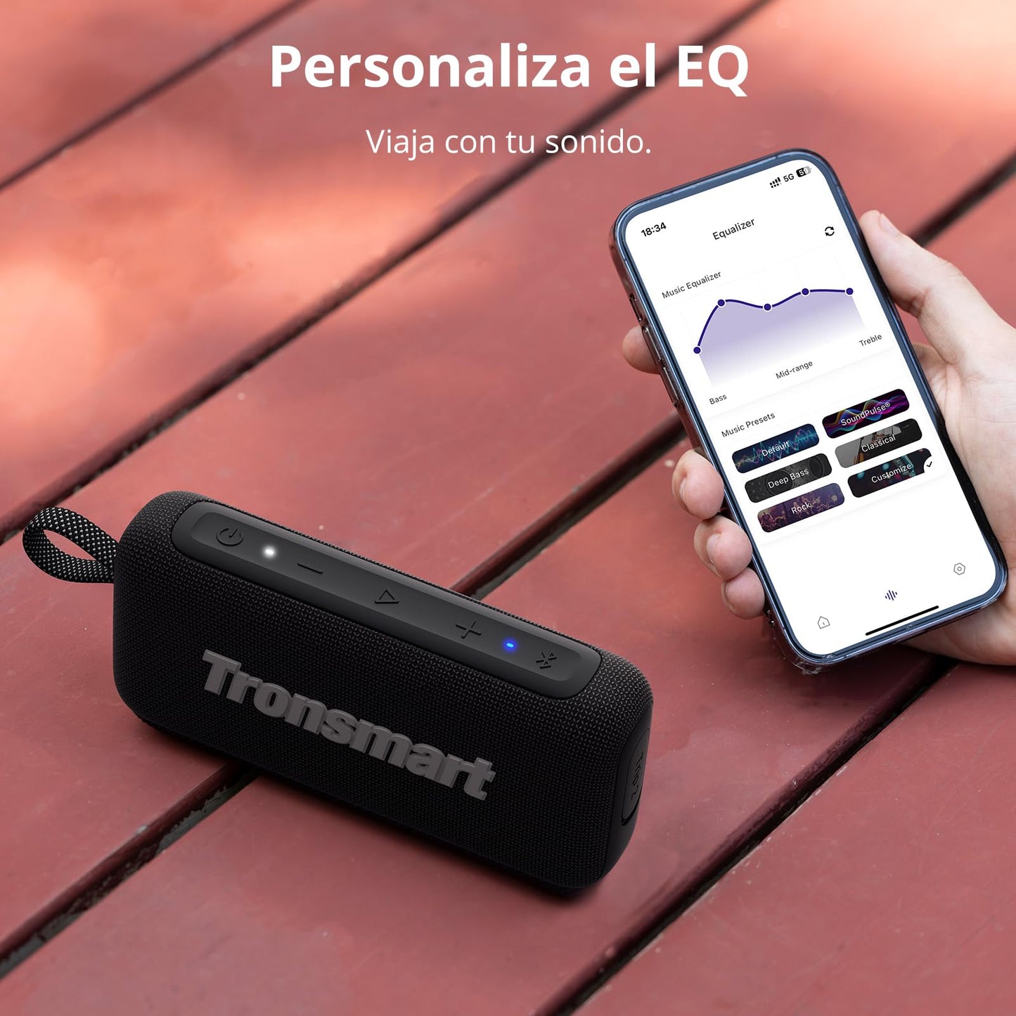 Tronsmart Trip 2 Bocina Bluetooth portátil para Exteriores, Llamadas Manos Libres a través del micrófono Integrado, Resistente al Agua IPX7, Ecualizador Personalizable (Negro)