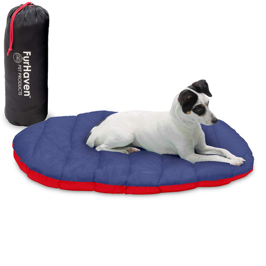 Cama para Perro Furhaven Flame Red True Blue con Almohada de Viaje