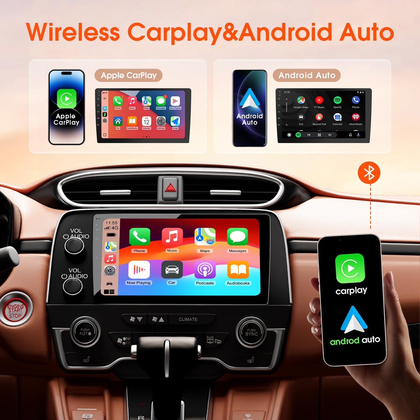 Haudio Estéreo de coche doble din, visualización táctil HD de 10.1 pulgadas con Apple Carplay y Android Auto, enlace espejo, Bluetooth 5.4, SWC, subwoofer, 5.1 CHN, cámara de respaldo, 4+64 GB