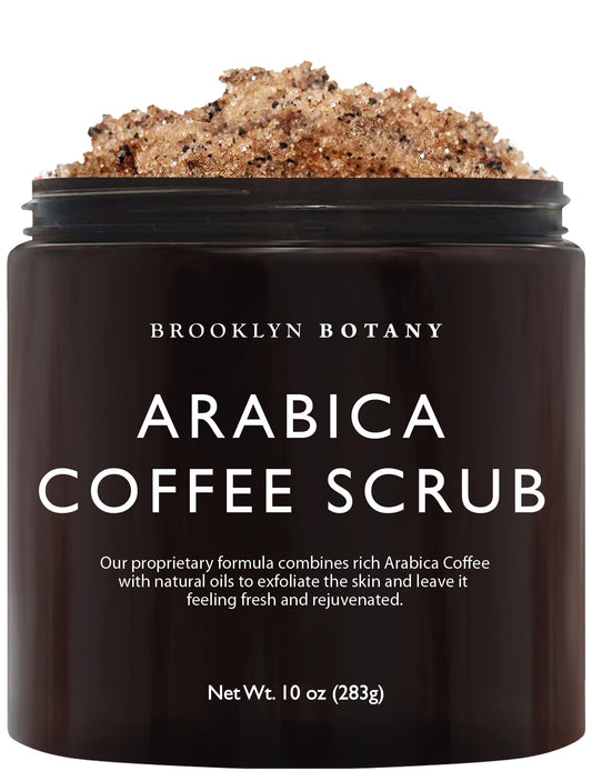 Brooklyn Botany - Arabica Coffee Scrub -100% Natural - with Coconut and Shea Butter - Best Anti Cellulite and Stretch Mark Treatment, Spider Vein Therapy for Varicose Veins & Eczema - 10 oz
