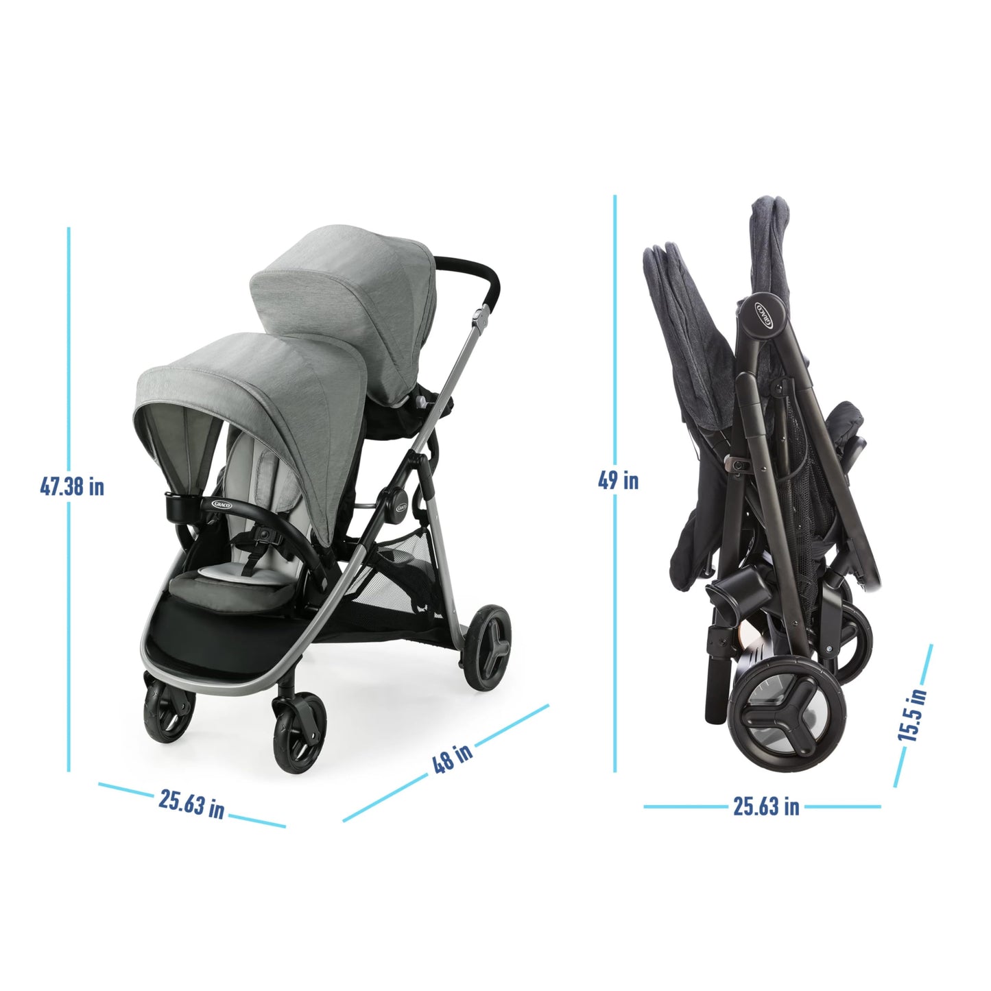 Graco Ready2Grow LX 2.0 carriola doble con asiento de banco y opciones de plataforma de pie, Clark