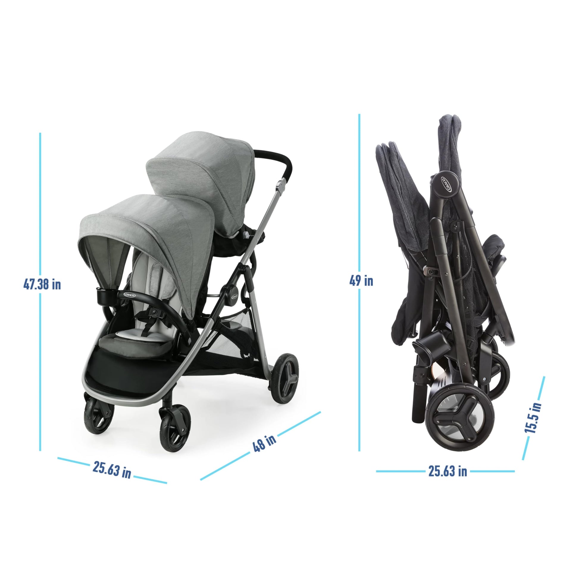 Graco Ready2Grow LX 2.0 carriola doble con asiento de banco y opciones de plataforma de pie, Clark