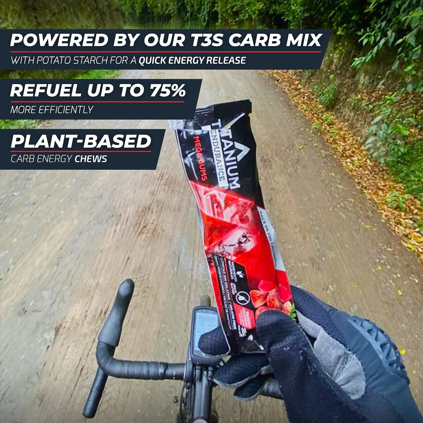 Gomitas Energéticas TITANIUM Fresa con Glucosa Alternativa a Geles Deportivos para Ciclismo y Corredores Caja 12 pzas
