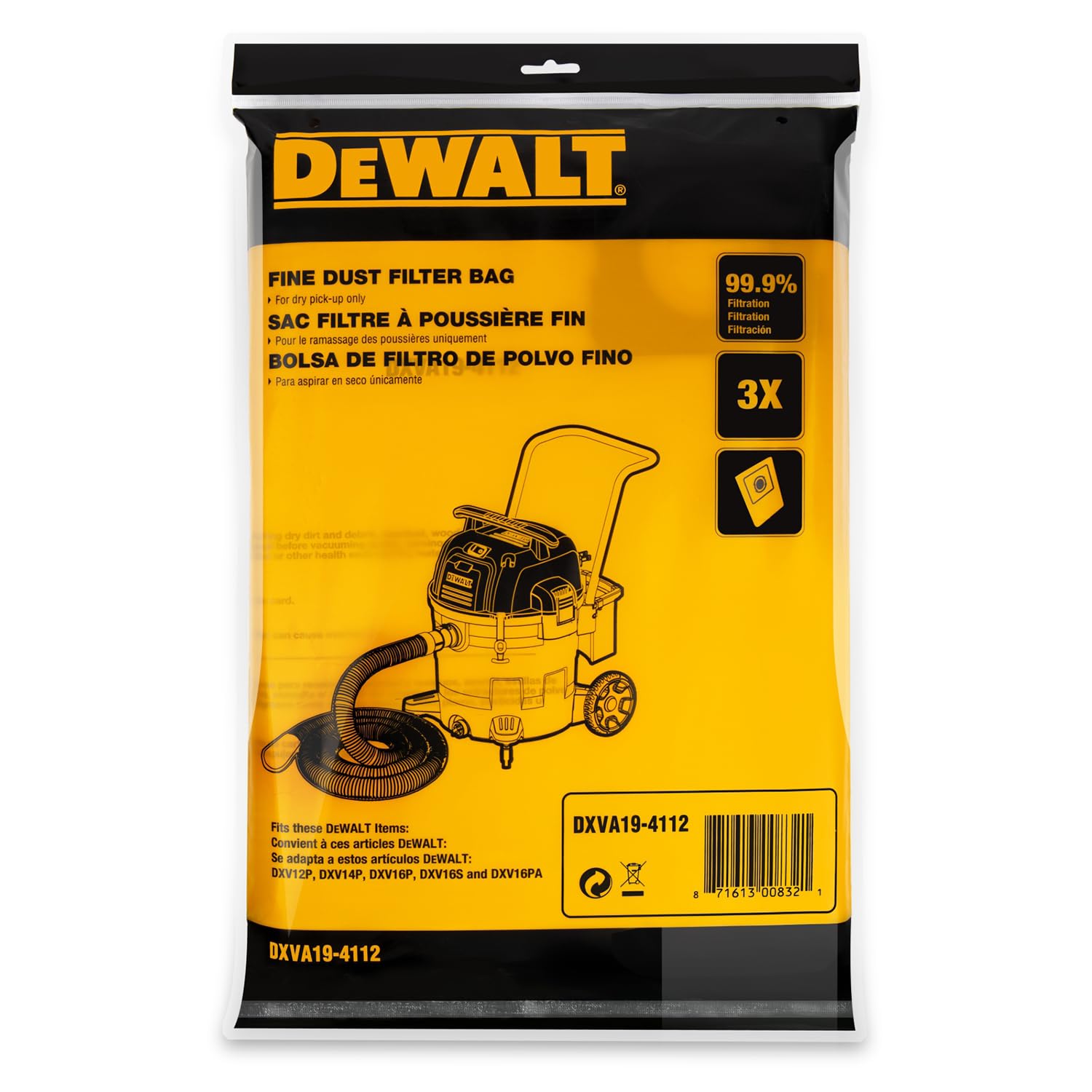 DeWalt DXVA19-4112 - Bolsa de polvo fina (12-16 galones)