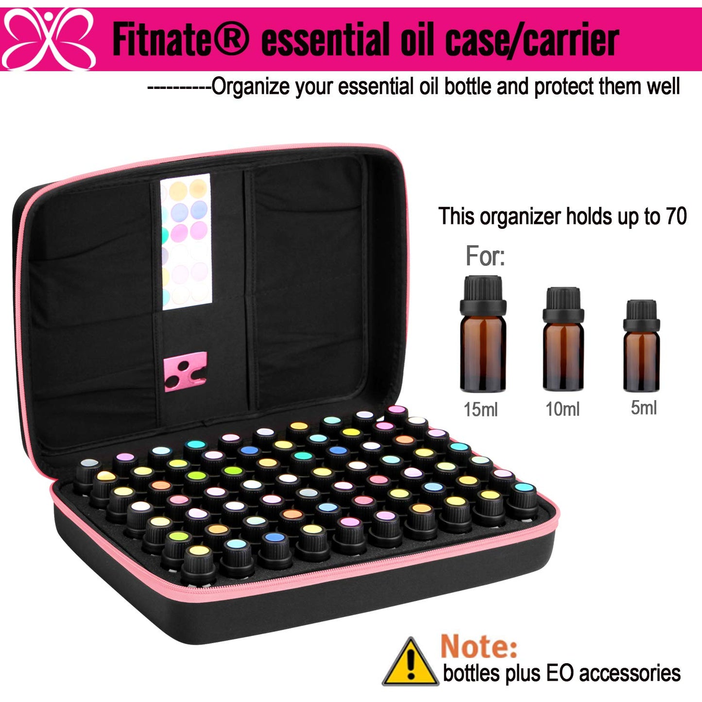 FITANTE Caja de Aceite Esencials, Almacenamiento de Aceites Esenciales, 70 Botellas EVA Concha Dura Aceite Esencial Funda de Transporte Contenedor Cajas de Almacenamiento para 5ml 10 ml 15 ml-Rosa