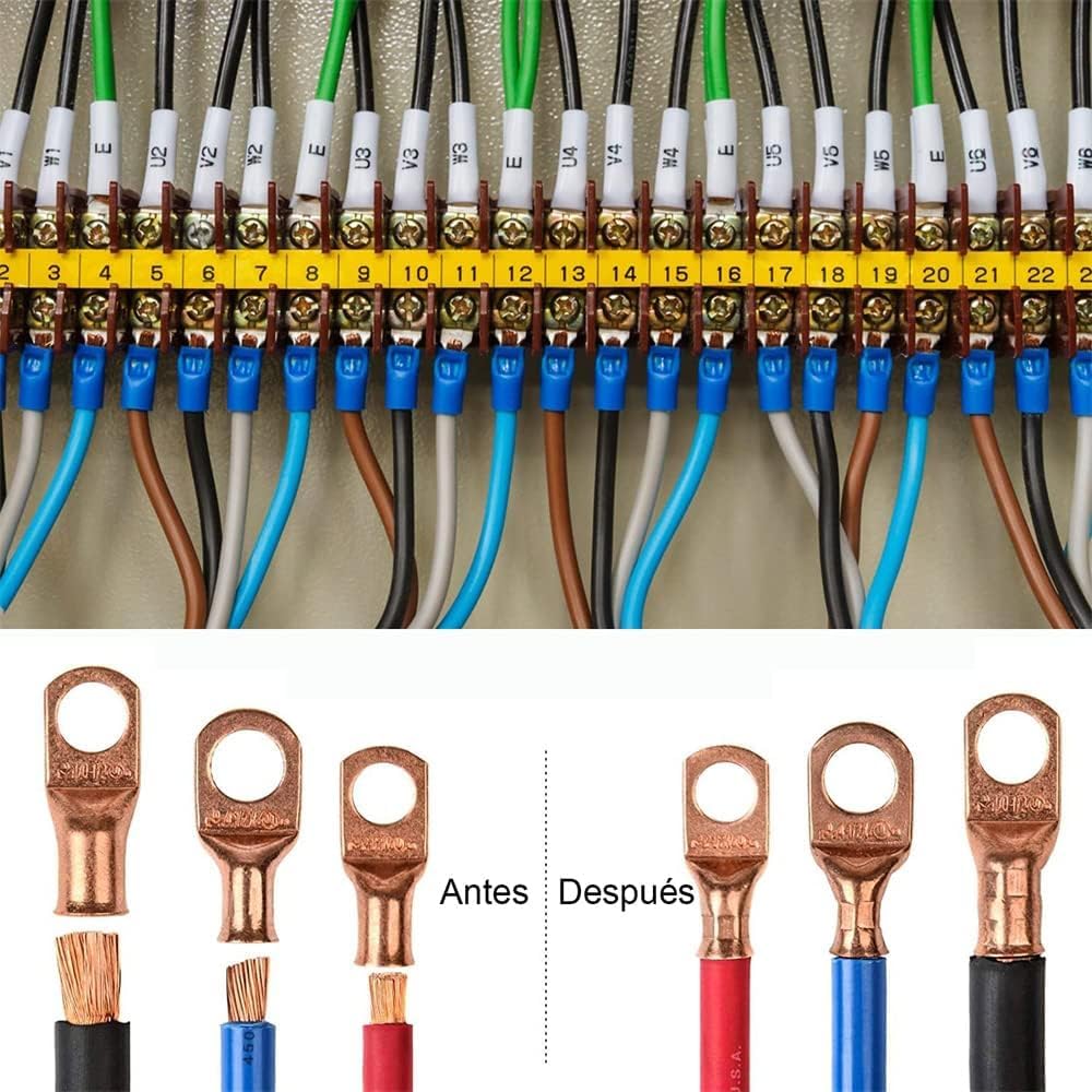 Herramienta de Crimpado de Cable de Batería，Crimpadora de Lengüetas de Cable de Batería para Terminales de Cable resistentes， AWG 10，8, 6, 4, 2, 1, 0 (Cable Crimping Pliers Set)