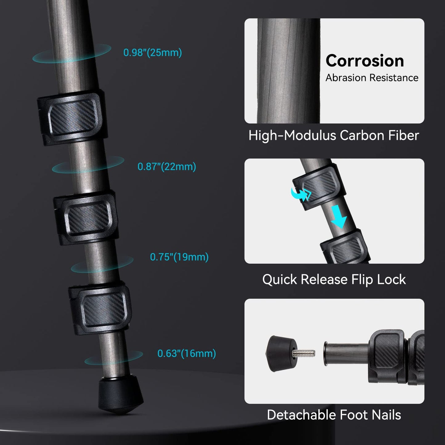 Trípode SMALLRIG Fibra de Carbono Compacto Liviano con Monopié Desmontable Rótula de Bola 360° Placa de Liberación Rápida para Carga hasta 12kg