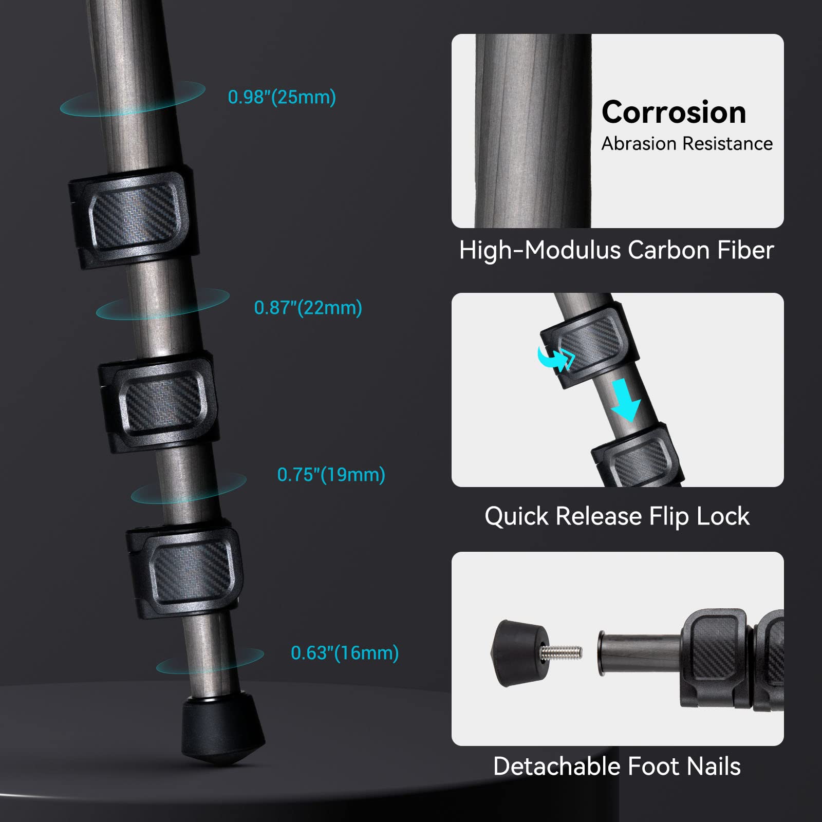 Trípode SMALLRIG Fibra de Carbono Compacto Liviano con Monopié Desmontable Rótula de Bola 360° Placa de Liberación Rápida para Carga hasta 12kg