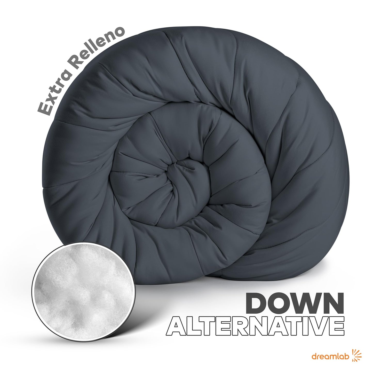 Dreamlab Edredón Acolchado para Toda Estación. Relleno de Microfibras Recubiertas con Gel. Lavado a Máquina. Usar como Edredón o con Funda Duvet. Hipoalergénico. (Grafito, King Size 259 x 223cm)