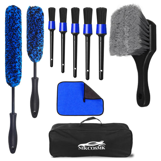 NIKCOSMK - Juego de 10 cepillos de rueda para limpiar ruedas y neumáticos, cepillo para polvo de rueda y llanta, cepillos para detalles de coche, cepillo para polvo de neumáticos, cepillo para polvo