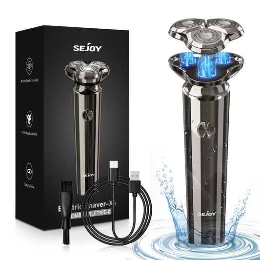 Maquinilla de afeitar eléctrica para hombres cara, afeitadora rotativa recargable en 3D, IPX7 impermeable, maquinilla de afeitar eléctrica antipellizcos para afeitar, cabezal de afeitadora magnético, mango ergonómico, fácil de usar, regalo para viajes en