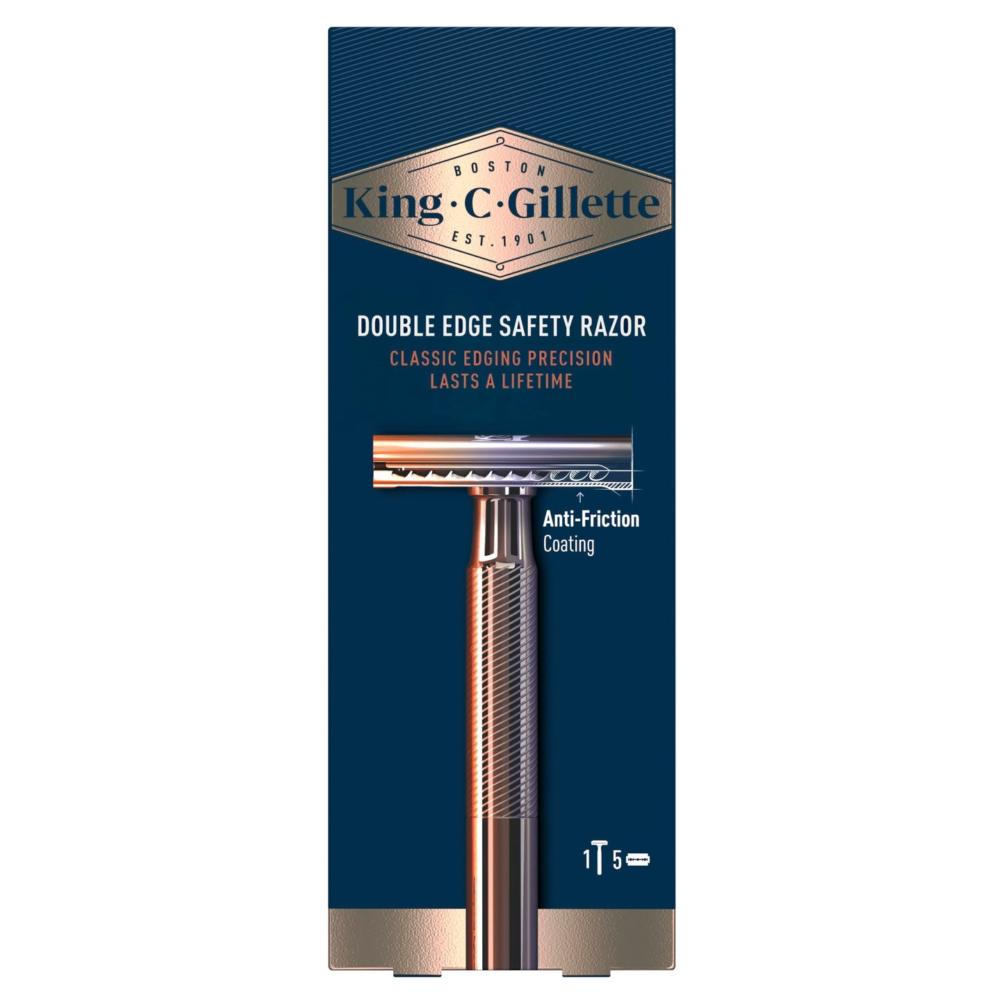 Gillette King C - Maquinilla de afeitar de doble filo para hombre + 5 cuchillas de doble filo con revestimiento de platino, ideas de regalo para él/papá