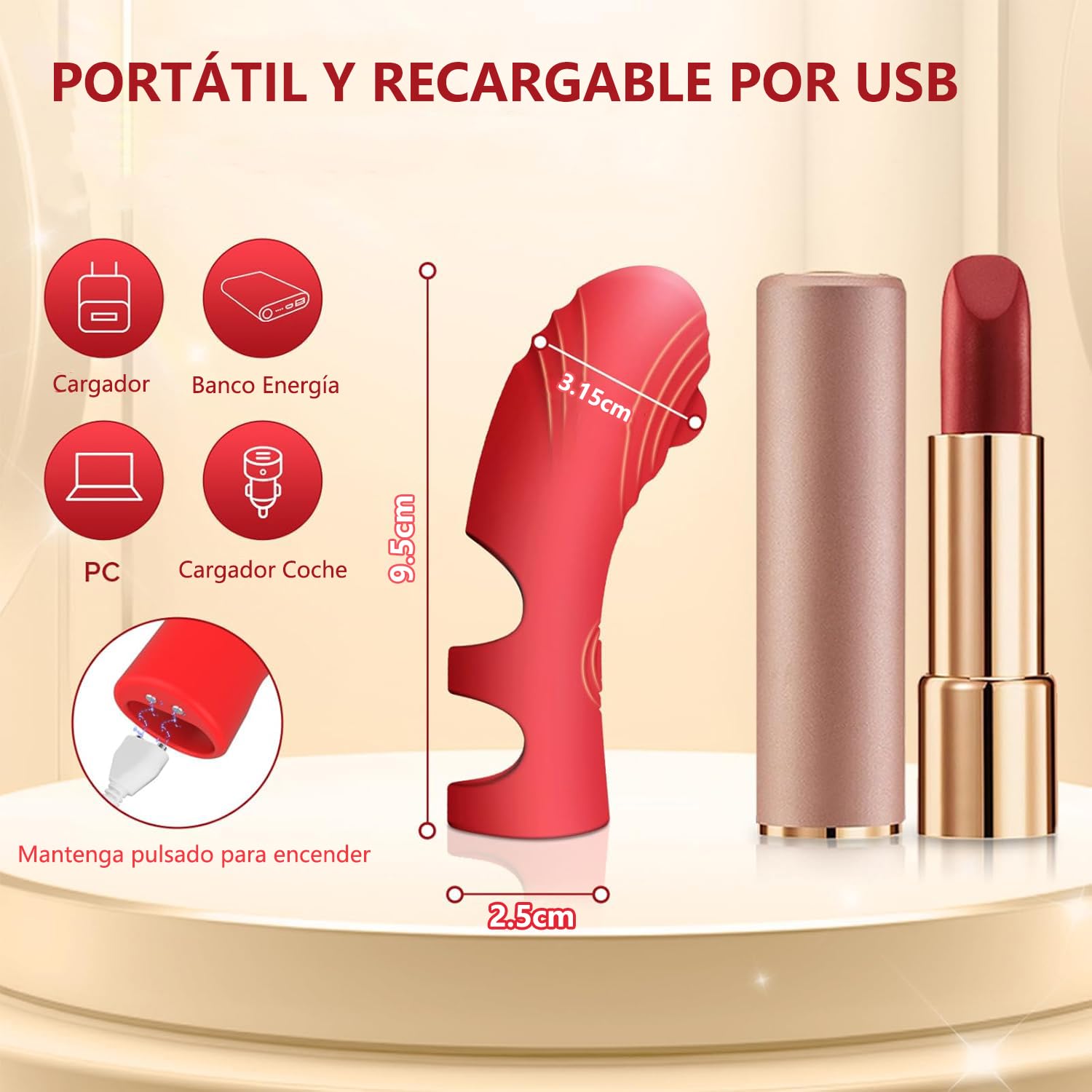 Vibrador de Dedo Inalámbrico de Silicona Rojo con 10 Modos para Mujer