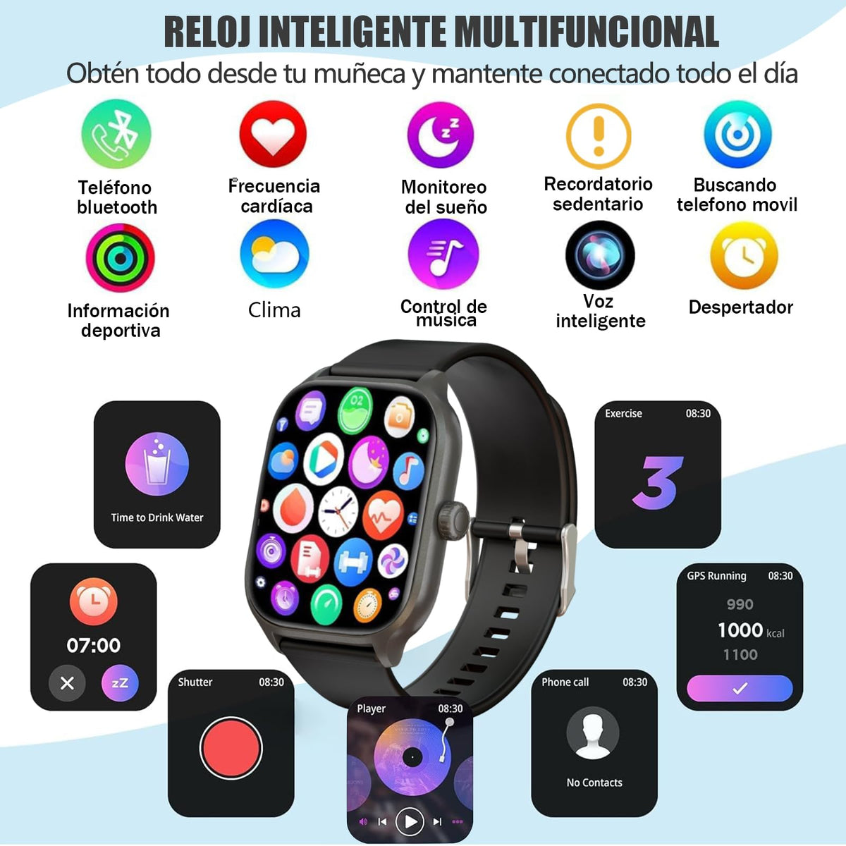 Reloj Inteligente IPOIUIYP Bluetooth 2.01 Pulgadas IP68 Deportivo para Mujer