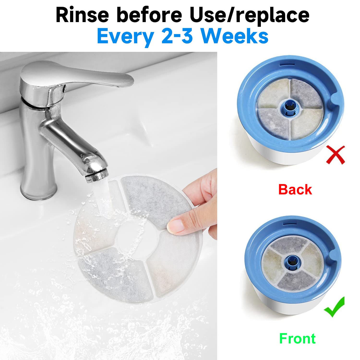 Filtros de Carbón Activado para Fuente de Agua para Gatos, Paquete de 8, Triple Filtración