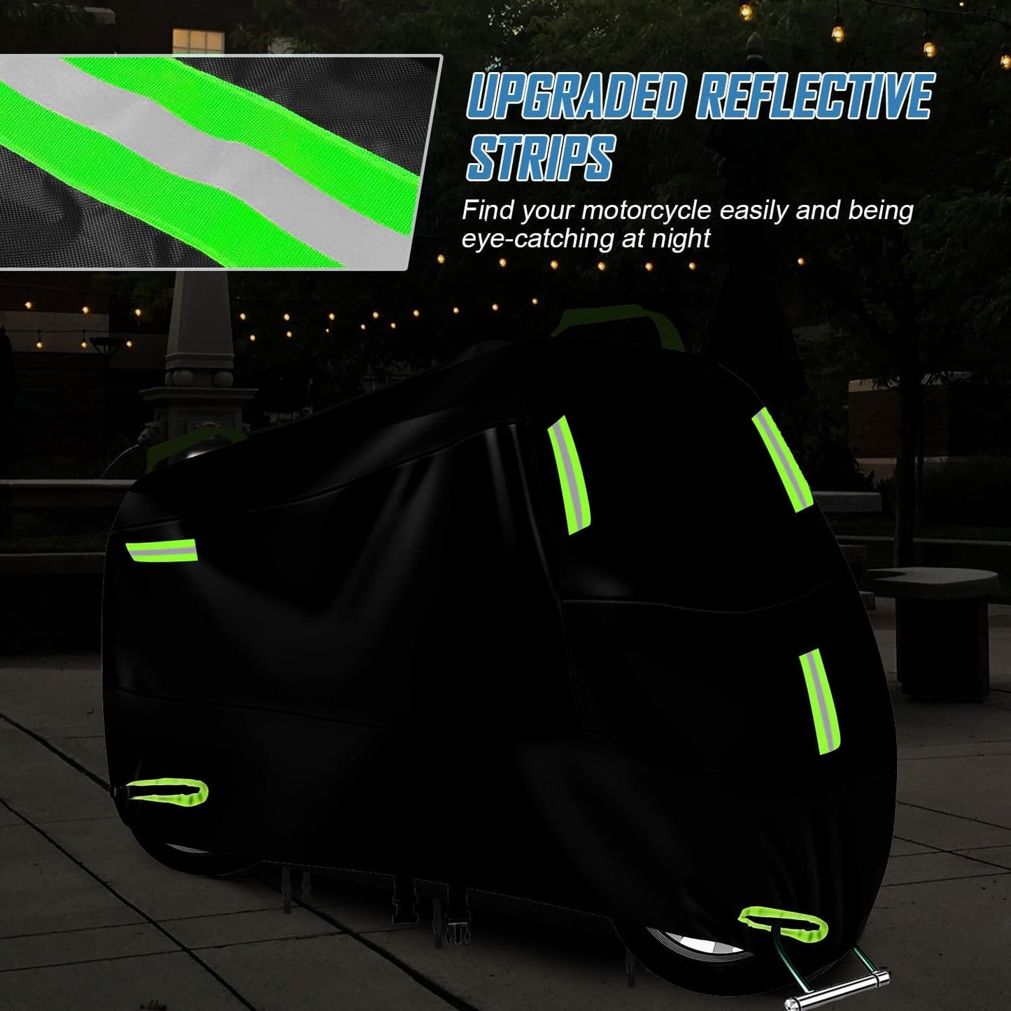 Cubierta Impermeable para Motocicletas ZENSUKYE Negra con Tiras Reflectantes y Orificios para Cerradura