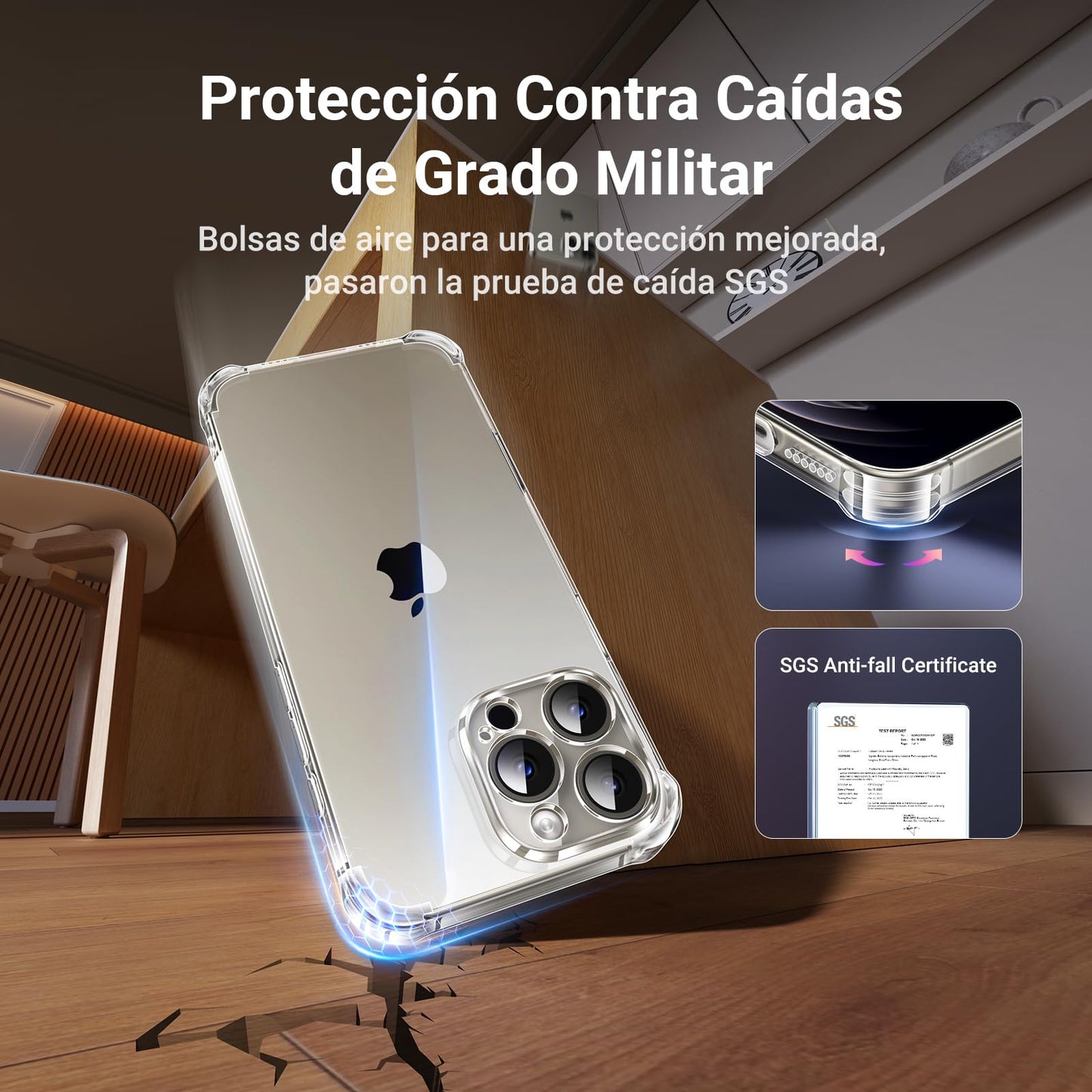 Funda iPhone 16 Pro UGREEN Transparente con Airbags de Alta Elasticidad y Protección de la Lente