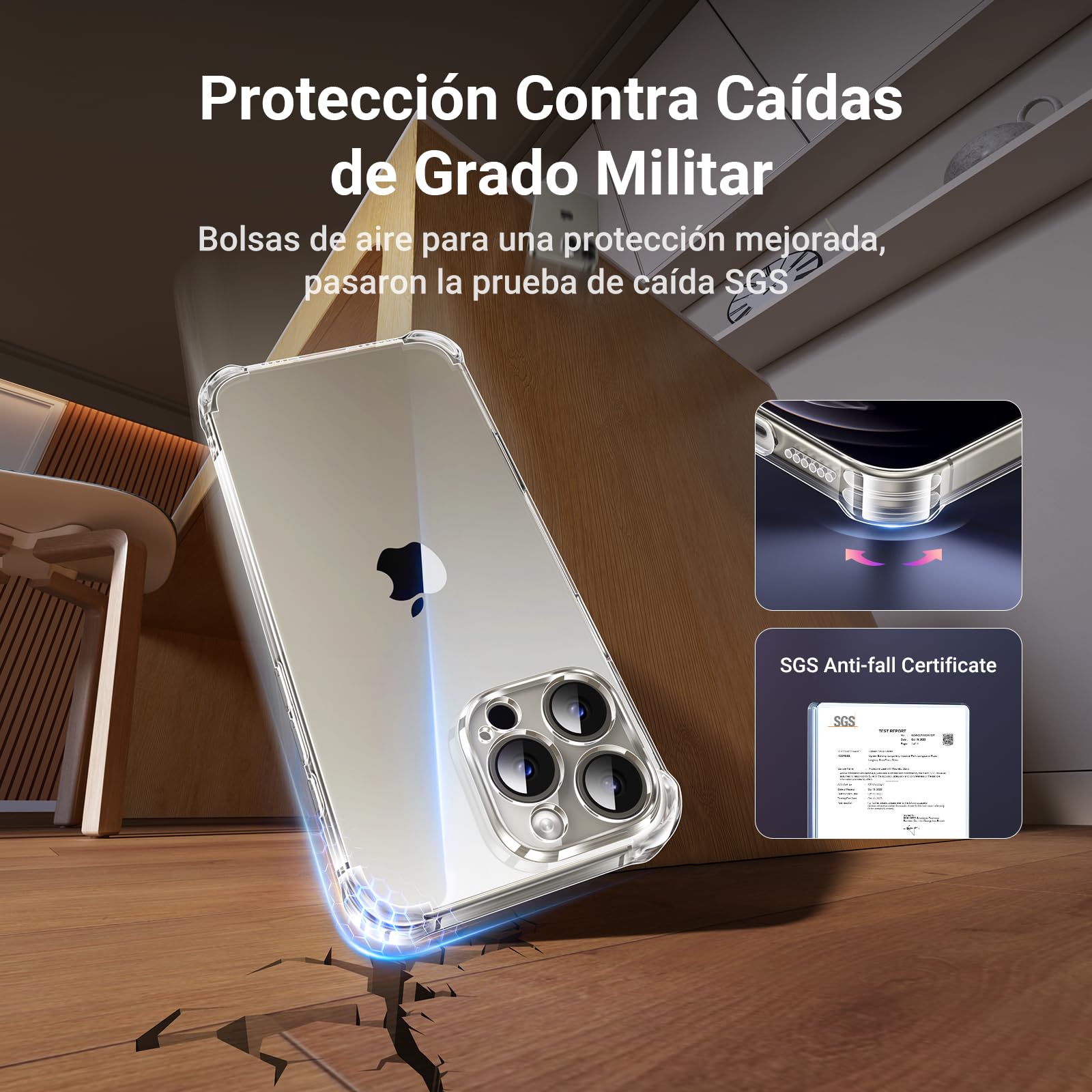Funda iPhone 16 Pro UGREEN Transparente con Airbags de Alta Elasticidad y Protección de la Lente