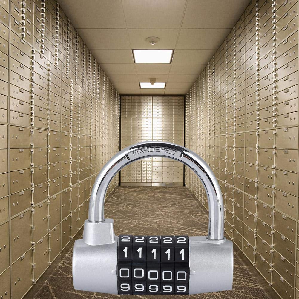 Candado de 5 dígitos, Cerradura de casillero Aleación de zinc, U forma de Cerradura Combinación de Puerta Maleta para gimnasio, Escuela, Hogar, Oficina, Viajes, Gabinete, Bicicleta(Plateado)