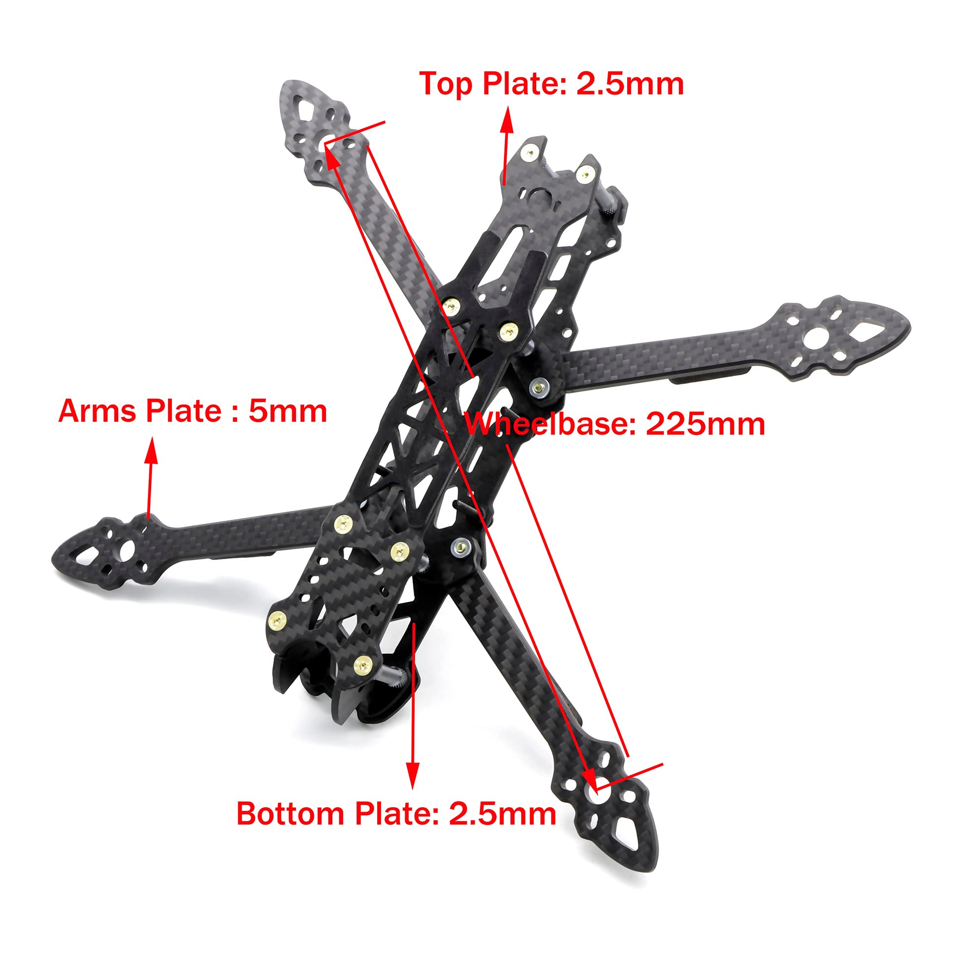 FPVDrone FPV Racing Drone - Marco de fibra de carbono de 5 pulgadas Quadcopter Freestyle Frame Kit con correa de batería Lipo