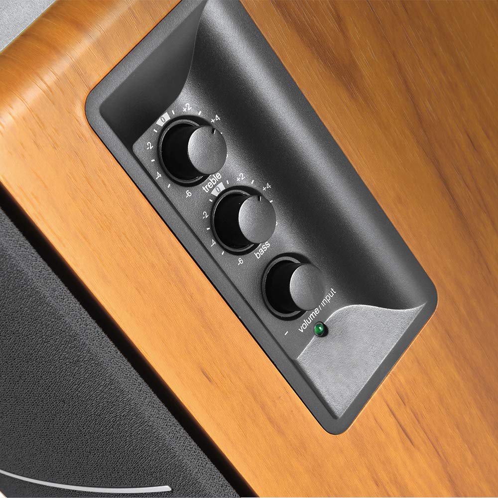 Edifier R1280DBs Altavoces Activos de estantería con Bluetooth - Entrada óptica - Altavoces de Estudio Tipo Monitor 2.0 Wireless - 42W RMS con Salida de línea para subwoofer - Grano de Madera