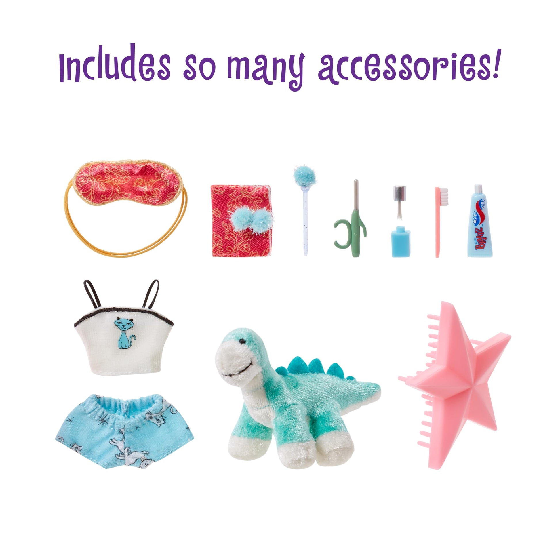 Bratz Fiesta de Pijamas - Muñeca de Moda Jade - con 2 Conjuntos de Pijamas, Animal de Peluche y Accesorios - Apta para Niños y Coleccionistas
