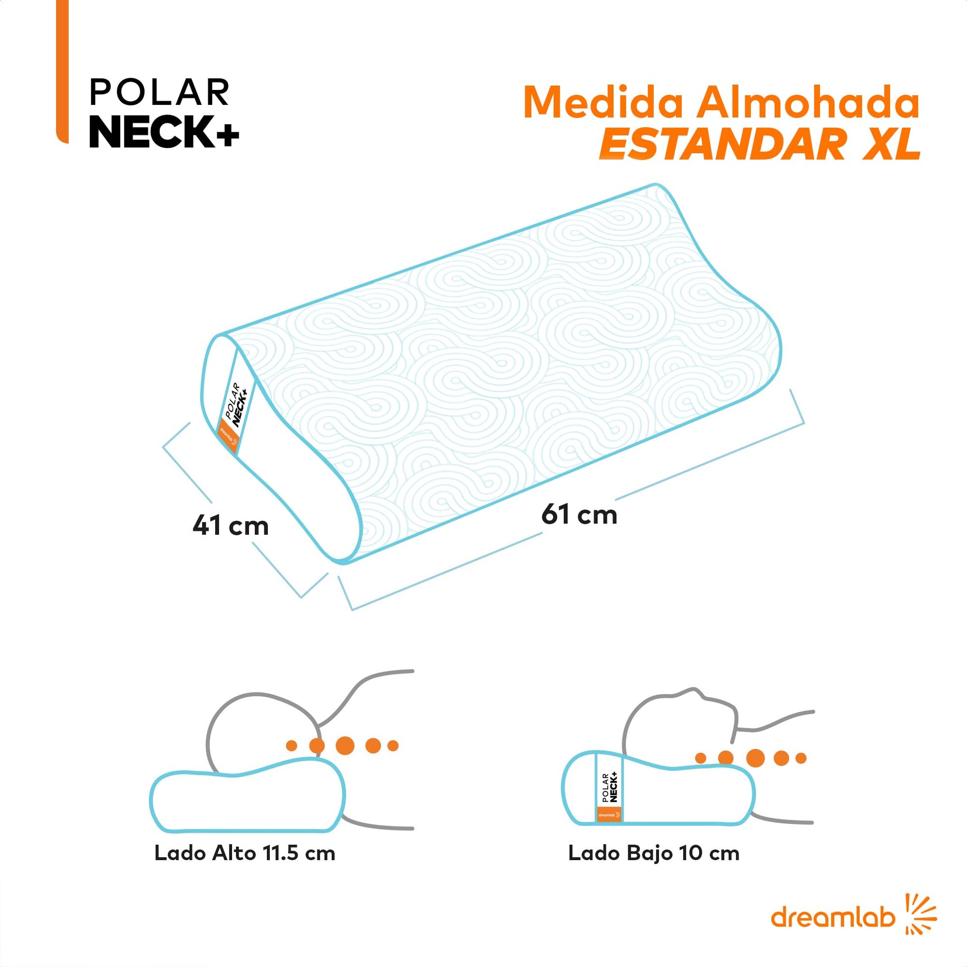 Almohada Cervical Dreamlab Polar Neck Tela Fría y Memory Foam Hipoalergénica 2 Piezas