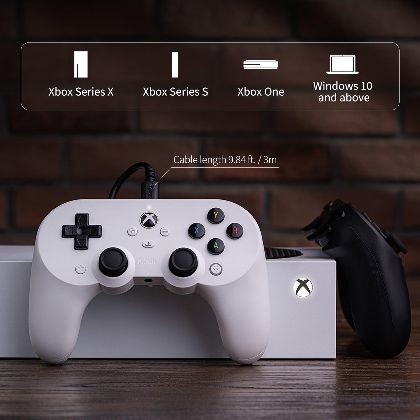 Control Alambrico 8bitdo Pro 2 para Xbox Series X|S, Xbox One, Windows 10/11, Mando con Joysticks de Efecto Hall, Conector de Audio de 3,5 mm - Con Licencia Oficial - Blanco