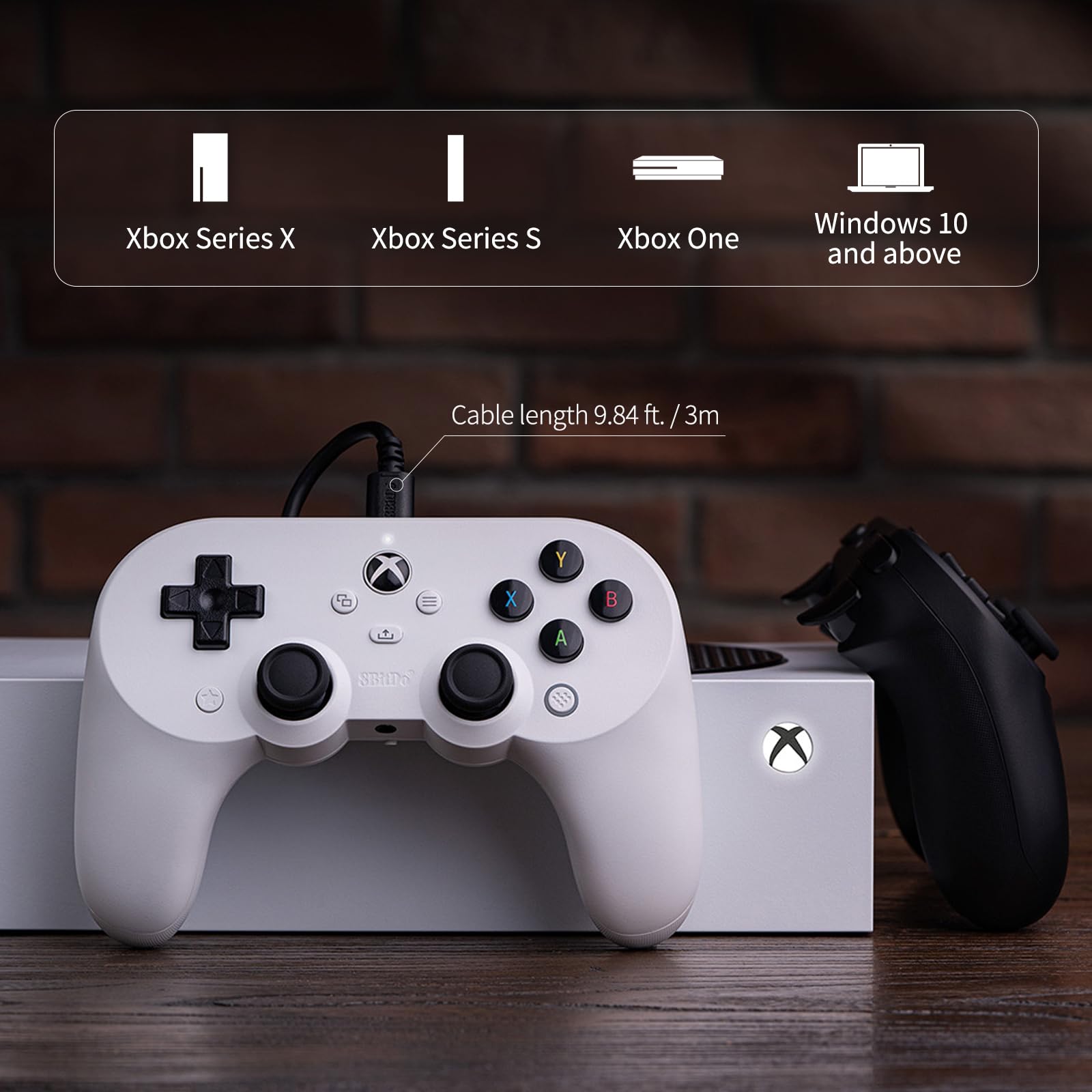 Control Alambrico 8bitdo Pro 2 para Xbox Series X|S, Xbox One, Windows 10/11, Mando con Joysticks de Efecto Hall, Conector de Audio de 3,5 mm - Con Licencia Oficial - Blanco