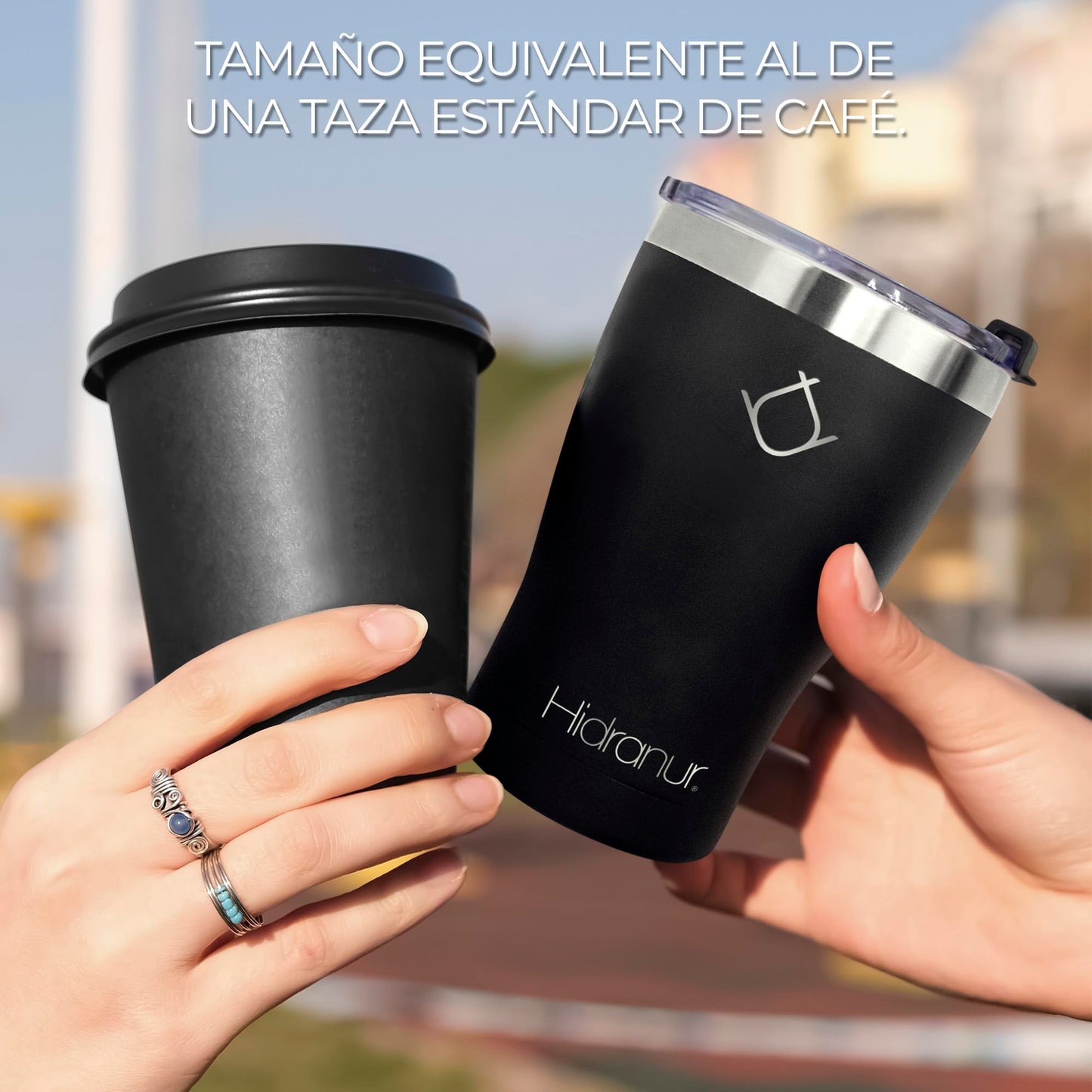 Hidranur Termo de Acero Inoxidable Doble Aislamiento Térmico, 12 Oz (354.882 ml), Termo para Café, Tapa Hermética Antifugas, Popote Incluido (Negro, 12 Oz (354.882 ml))