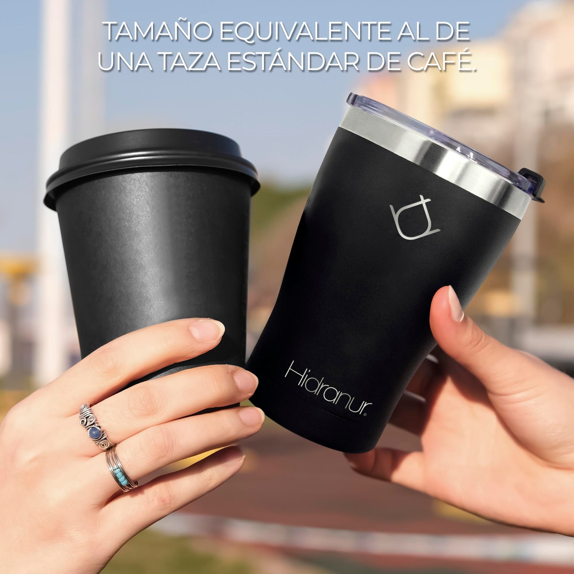 Hidranur Termo de Acero Inoxidable Doble Aislamiento Térmico, 12 Oz (354.882 ml), Termo para Café, Tapa Hermética Antifugas, Popote Incluido (Negro, 12 Oz (354.882 ml))