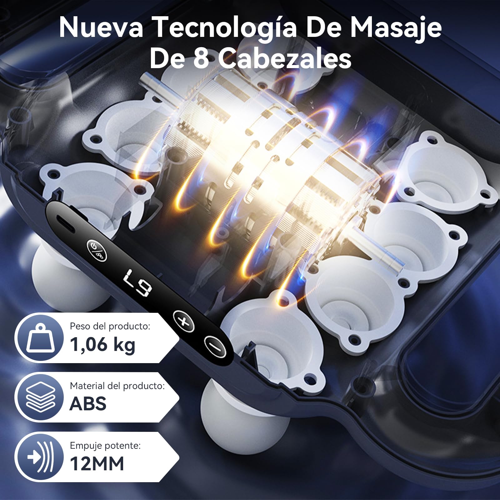 EAHSAP Pistola de Masaje de 8 Cabezas,Masageador Electronico con 6 Modos y 9 Intensidades Ajustables,Pantalla LCD,Para Masaje Muscular,Relajación y Alivio del Dolor