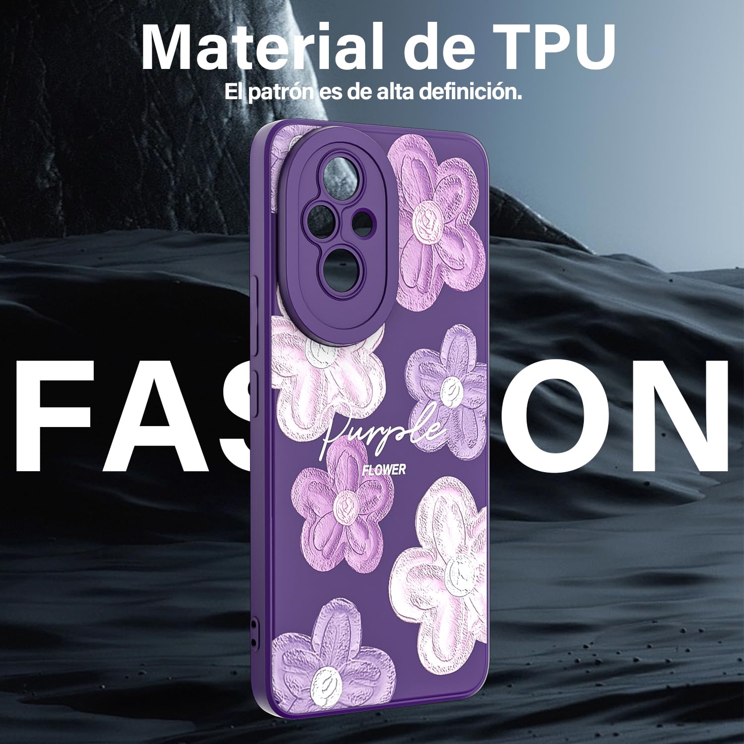 Threehao Funda para Honor 200 Case Uso Rudo, Ultra Delgado Flexible Púrpura Suave TPU Silicona Carcasa con Moda Aesthetic Dibujos Flores, Antigolpes Anti-arañazos Protectora