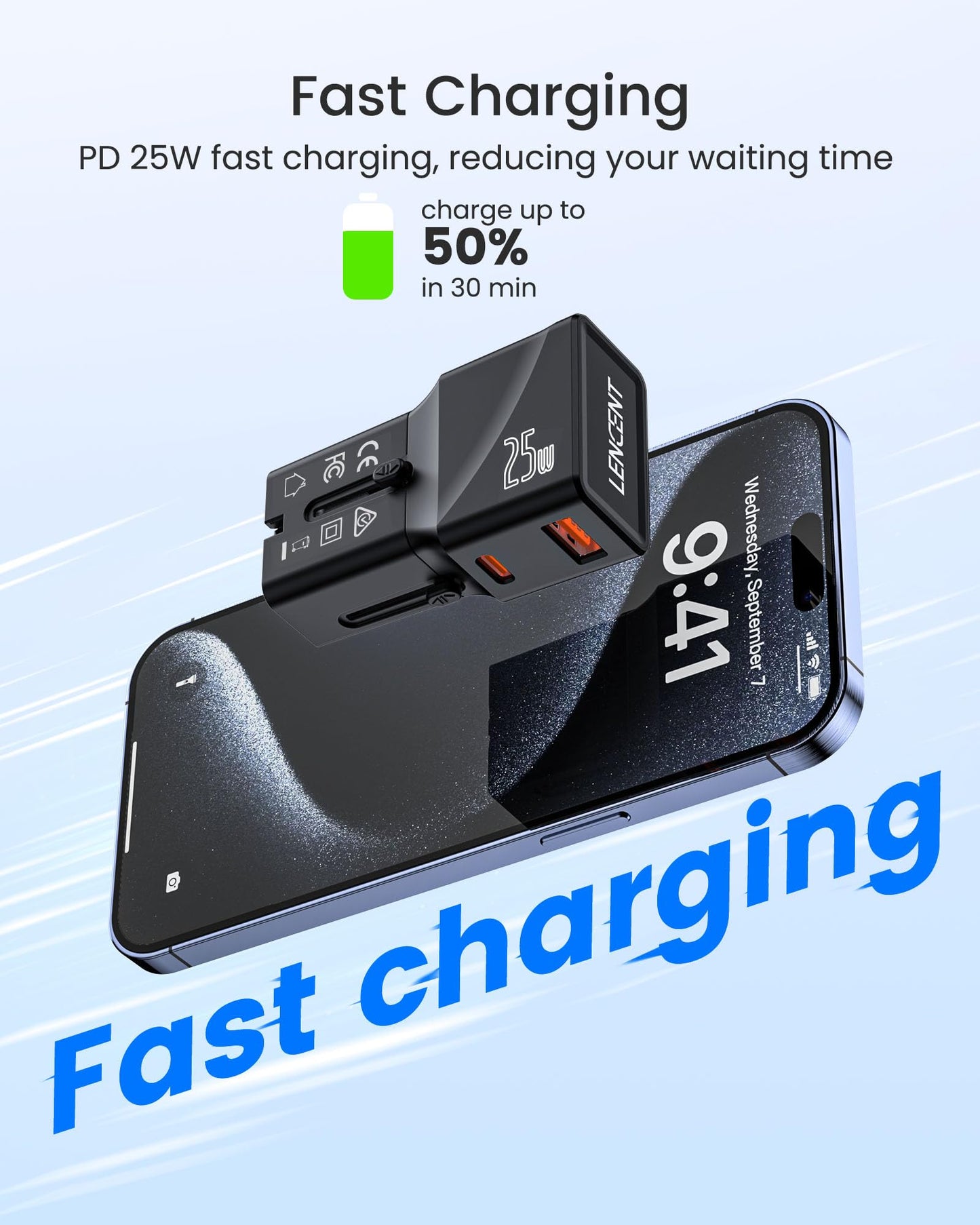 LENCENT Adaptador de Viaje Internacional, Cargadores USB C, Carga Rápida PD 25W & QC 3.0 Tipo C, Cargador de Pared, Adaptador de Enchufe Universal para EU/UK/EE.UU./AUS