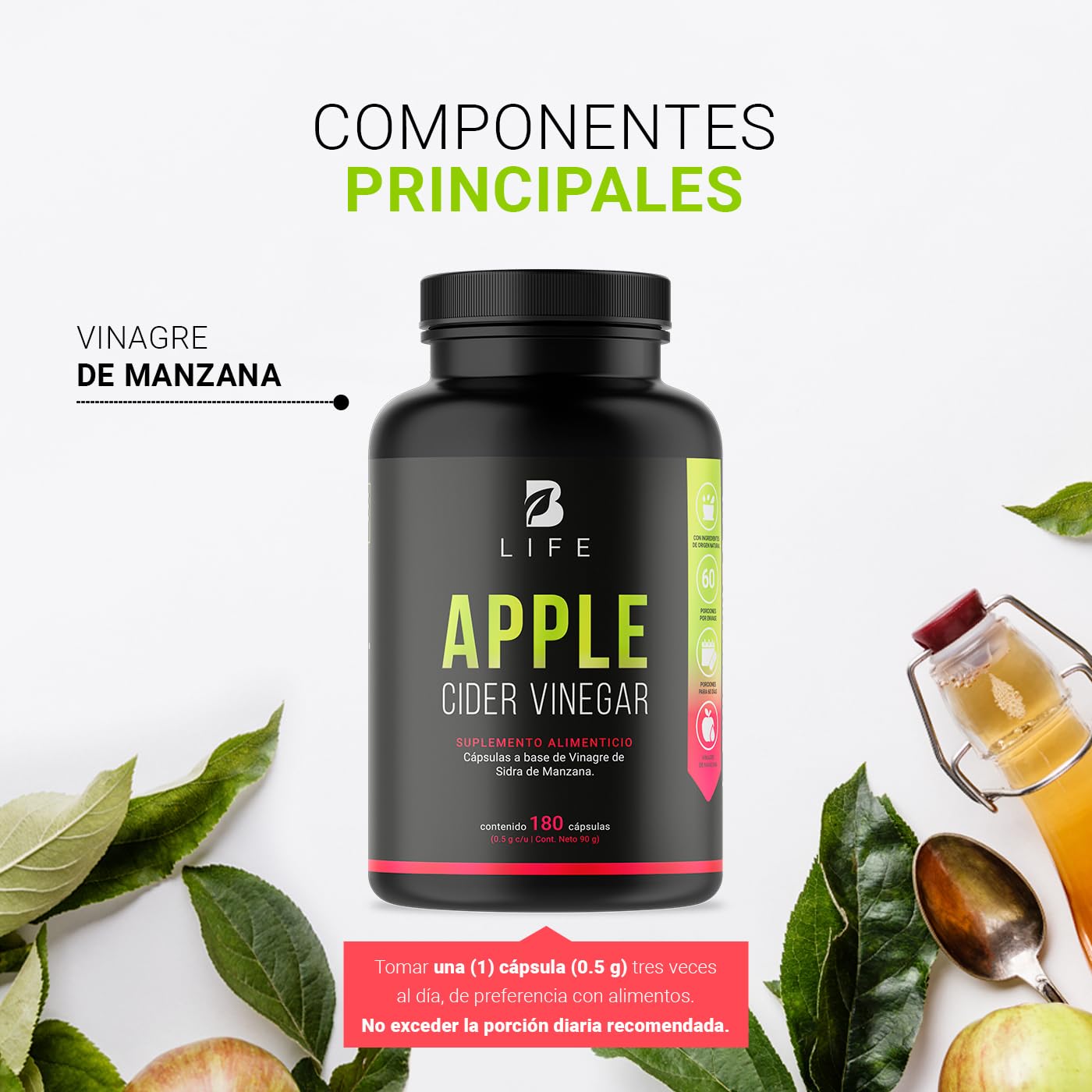Vinagre de Sidra de Manzana B Life Ingredientes Naturales