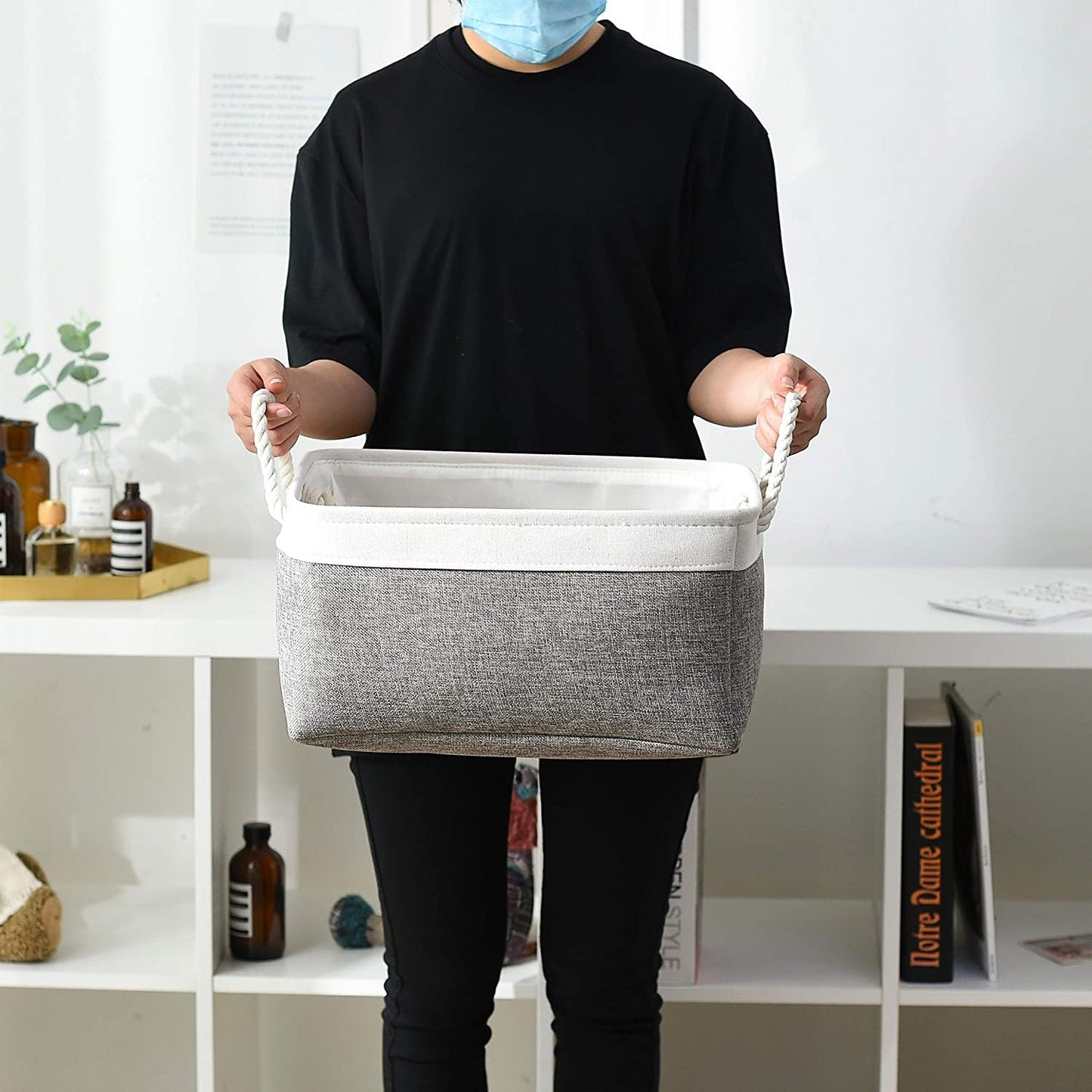 TheWarmHome - Cesta de almacenamiento para organizar, 15.7 x 11.8 x 8.2 pulgadas, paquete de 3 contenedores plegables de almacenamiento para estantes, cubos de almacenamiento de tela para regalo de