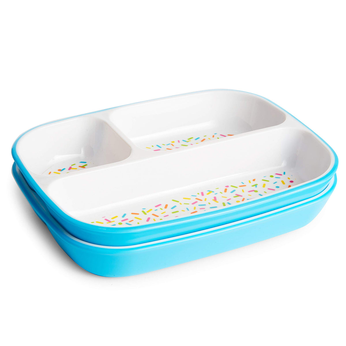 Munchkin® Splash™ Juego de suministros de alimentación para niños pequeños, incluye plato dividido, tazón y copa abierta, rociadores azules