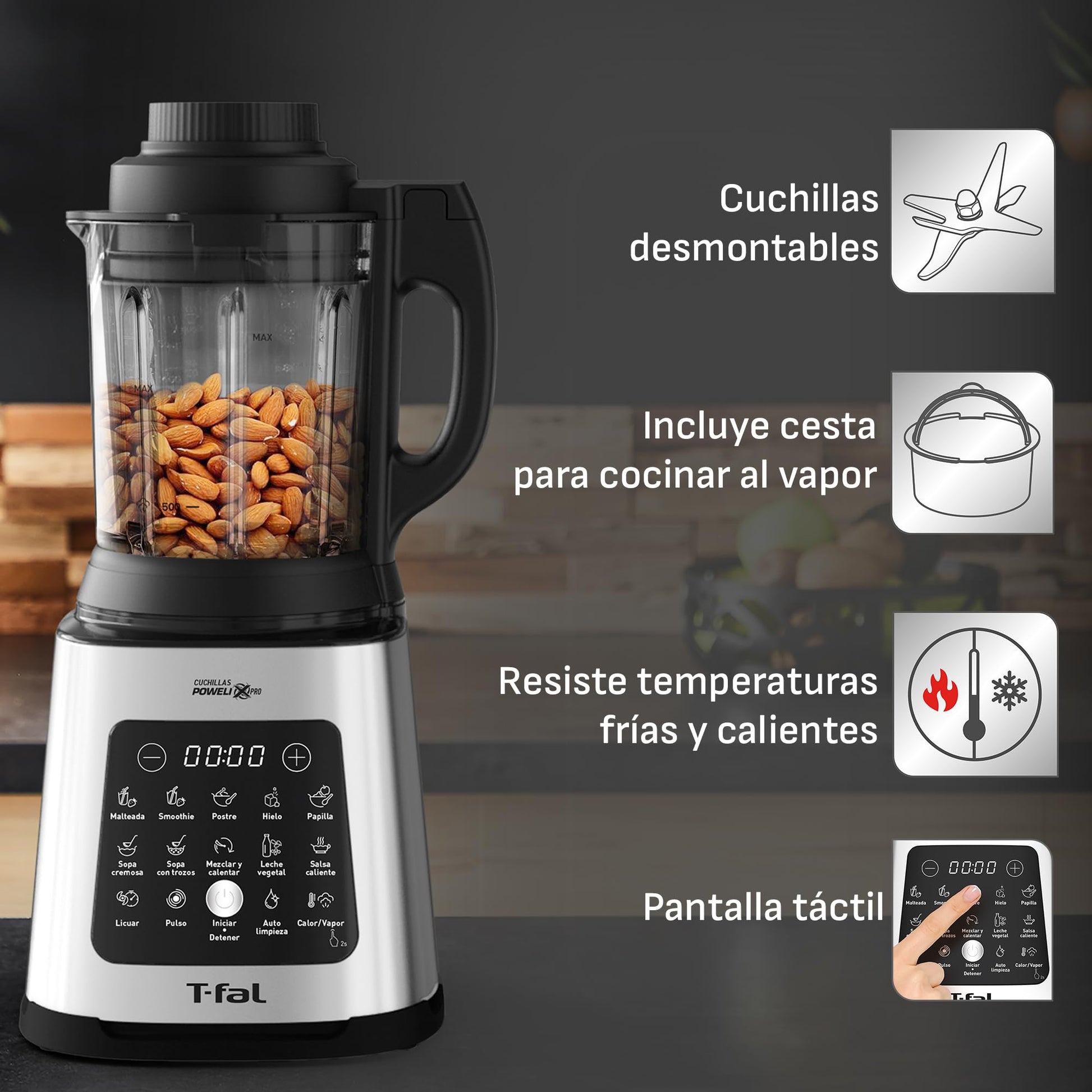 Licuadora T-Fal Ultraforce BL83SDX0 Blanca con Función de Cocción y 10 Programas Automáticos