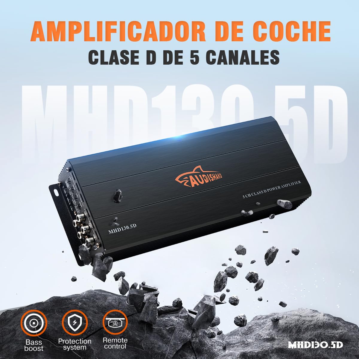 AUDISHAKO 4400W Amplificador de Audio para Coche de 5 Canales,Amplificador para Auto de Clase D, 2 Ohm 150W x 4 Canales +550W Subwoofer Amplificador para Coches Deportivos y Otros Sistemas de Audio