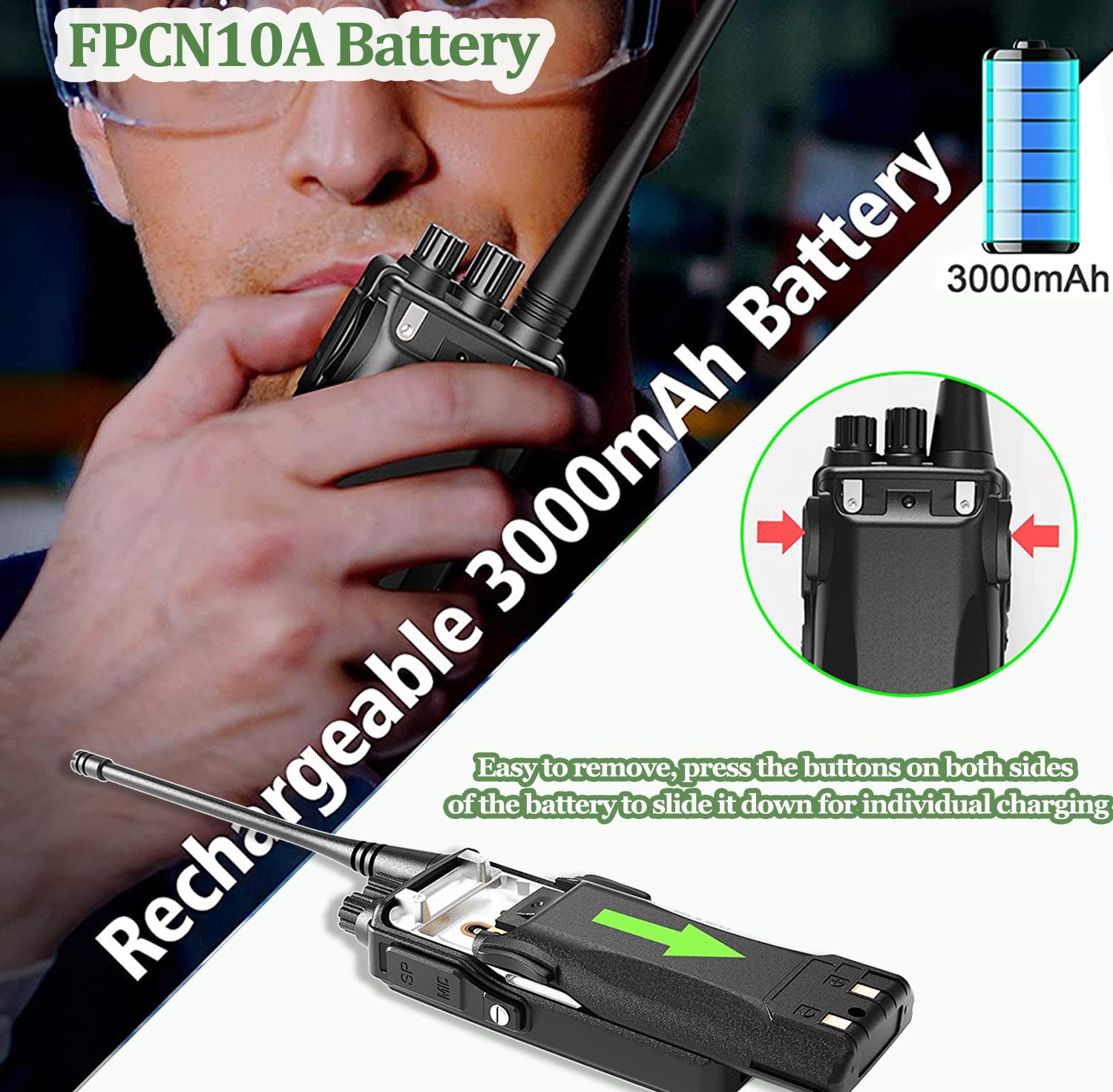 Radios Bidireccionales Recargables SAMCOM FPCN10A 3000mAh Batería de Polímero de Iones de Litio 3.7V