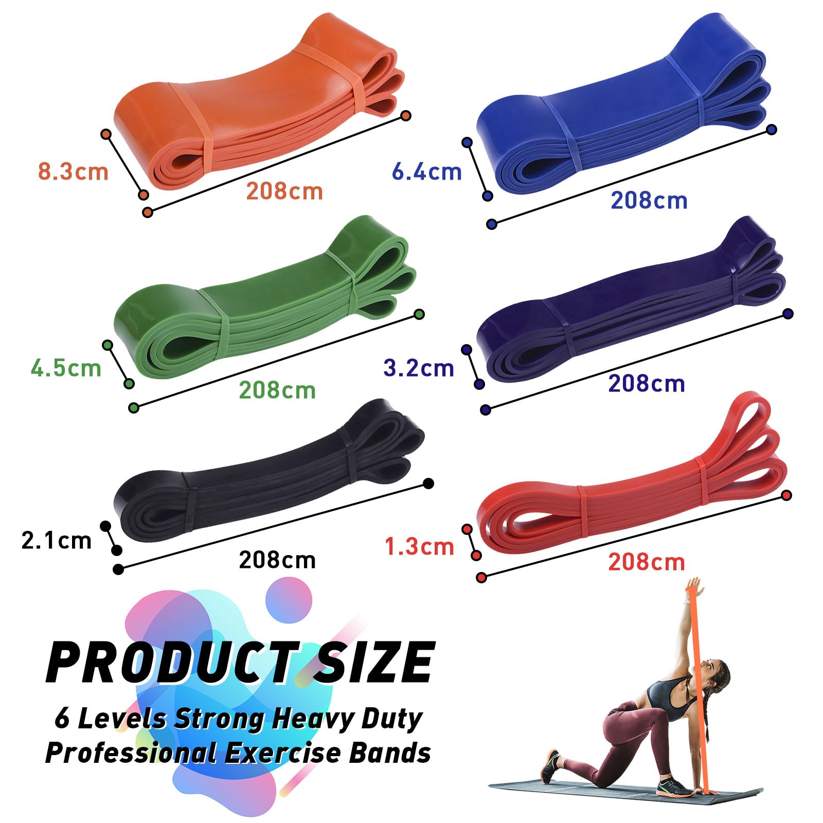firelong baloncesto entrenamiento de banda de resistencia regate Fitness Individual círculo 6 niveles resistente profesional bandas de ejercicio de látex natural 104.1 cm Loop, blue 60-150lbs