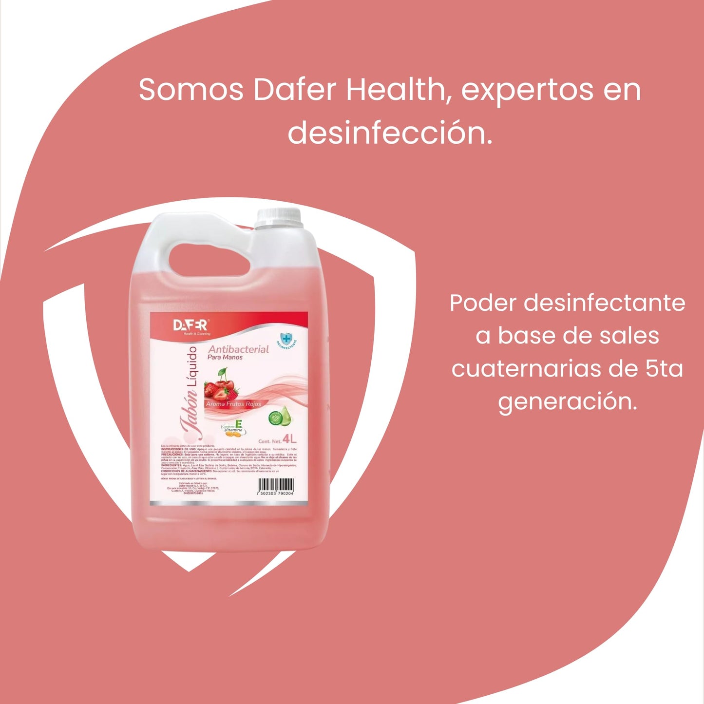 Dafer Health & Cleaning Jabón Líquido antibacterial para manos adicionado con Vitamina E y Aloe Vera por galón o garrafa, buena consistencia, shampoo para manos. (Frutos Rojos, 4L)