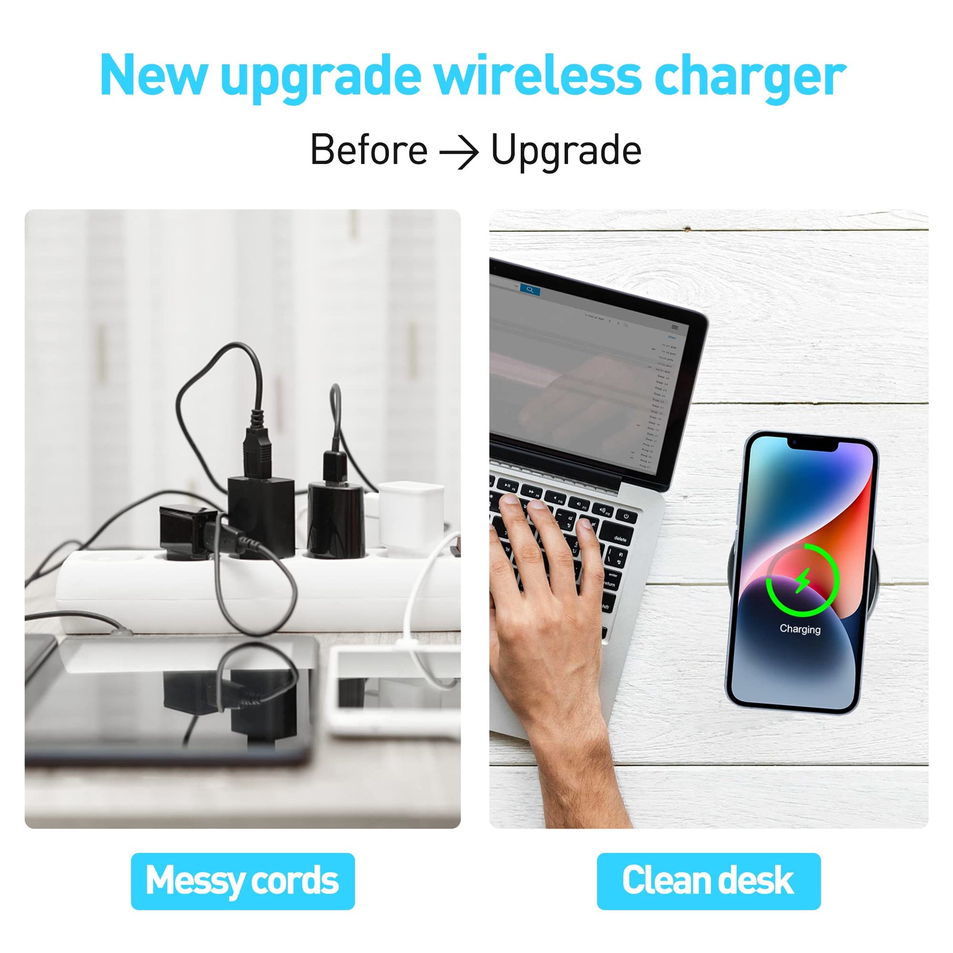 Cargador Inalámbrico Rápido, 15W Desk Wireless Charger Pad con Indicador Autoadaptativo Base Carga Inalambrica para iPhone 15/14/13/12/11/, AirPods/Samsung/Huawei/XiaoMi (No Adaptador de AC)
