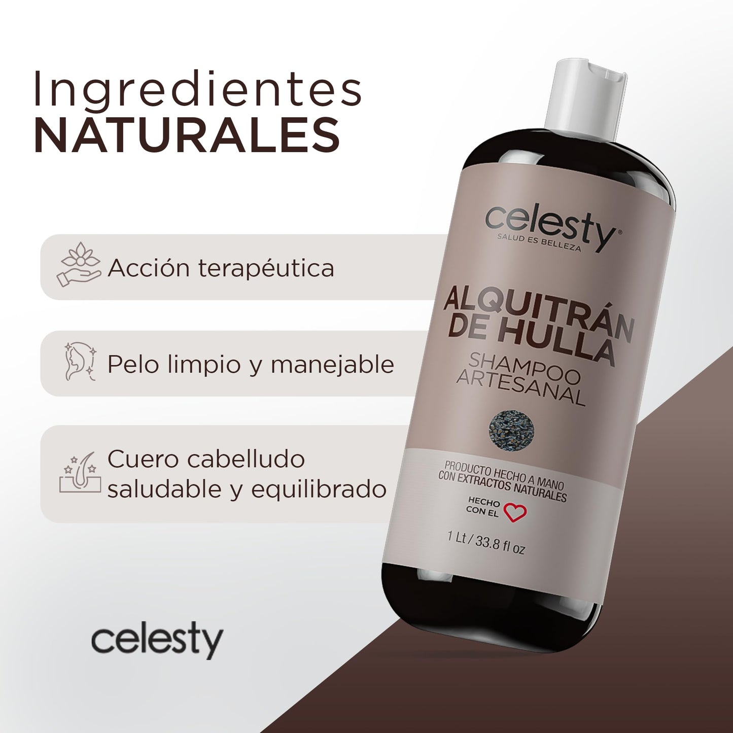Celesty | Shampoo sin Sulfatos y Parabenos - Shampoo de Alquitrán | Alivio para Dermatitis Seborréica y Psoriasis - Ideal para el Cuidado del Cabello Limpio y Saludable | 1 Litro