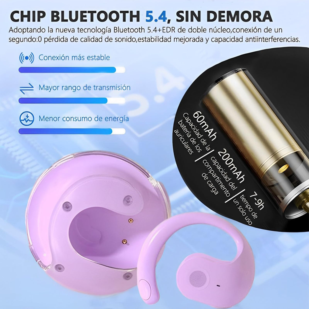 Auriculares Bluetooth TGHVCQ Amarillo Pálido y Negro Hi-Fi Deportivos con Estuche de Carga