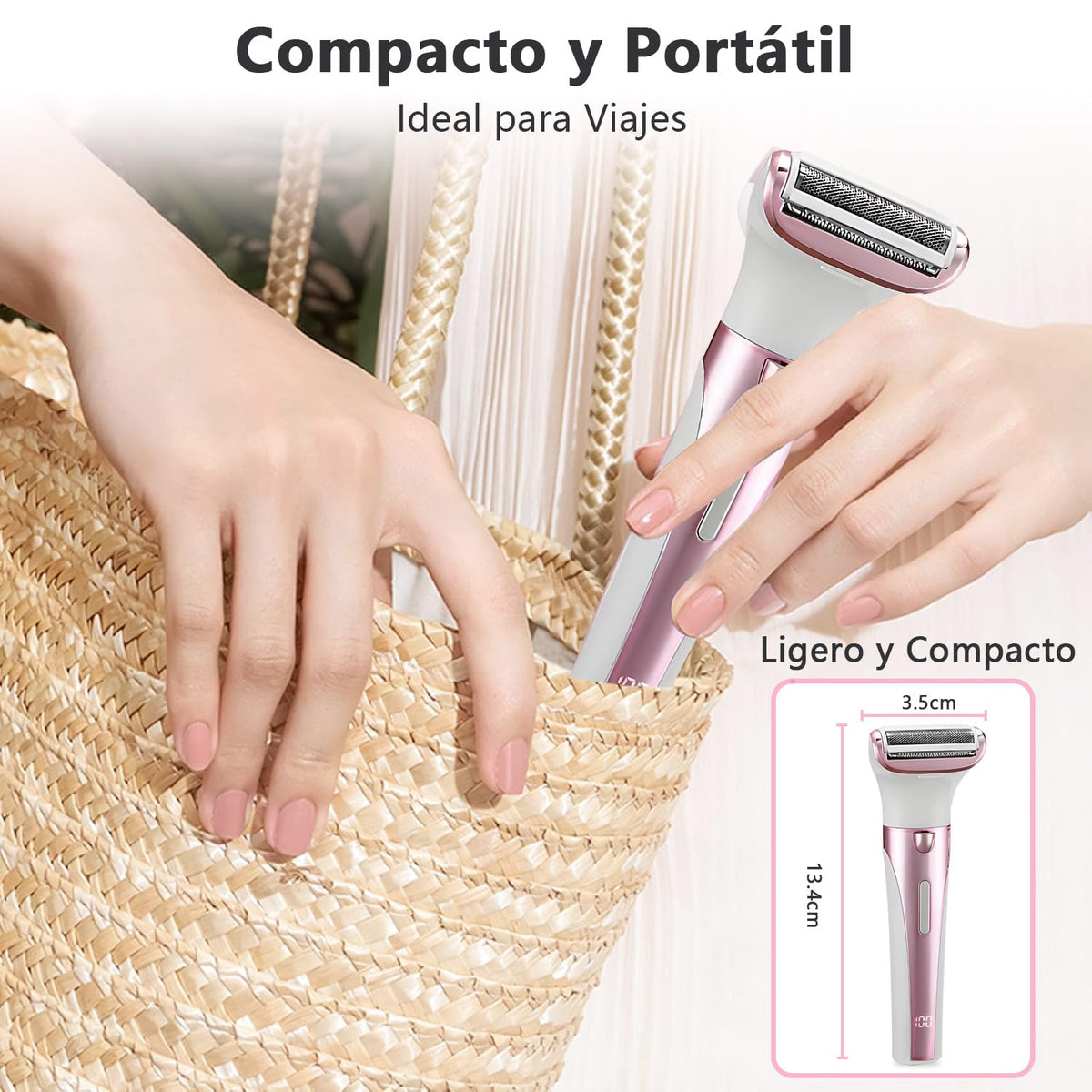 Rasuradora Eléctrica para Mujer 5 en 1, Rasuradora Recargable USB Pantalla Digital y Luz, Impermeable Húmedo Seco, Cabezales Intercambiables, Sin Dolor Sin Irritación para Bikini Axilas Piernas