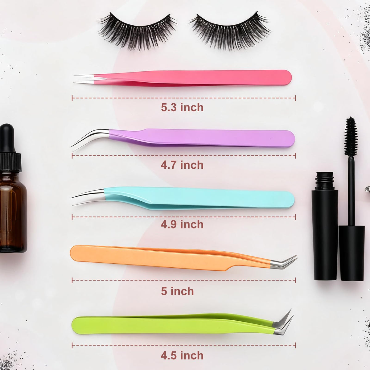 5 pinzas de extensión de pestañas de alta precisión, rectas y curvas para extensiones, pinzas de pestañas para extensiones de pestañas, manualidades, niñas y mujeres principiantes
