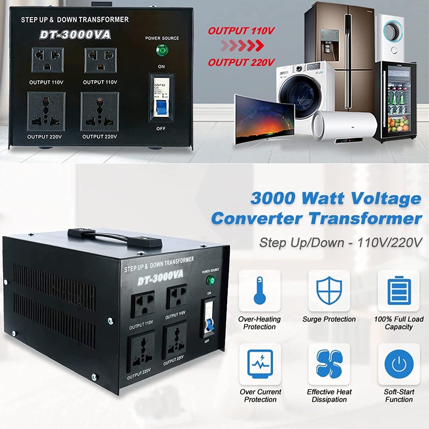 Transformador de Voltaje YaeCCC 3000VA 110V/220V CA-CA 3000VA