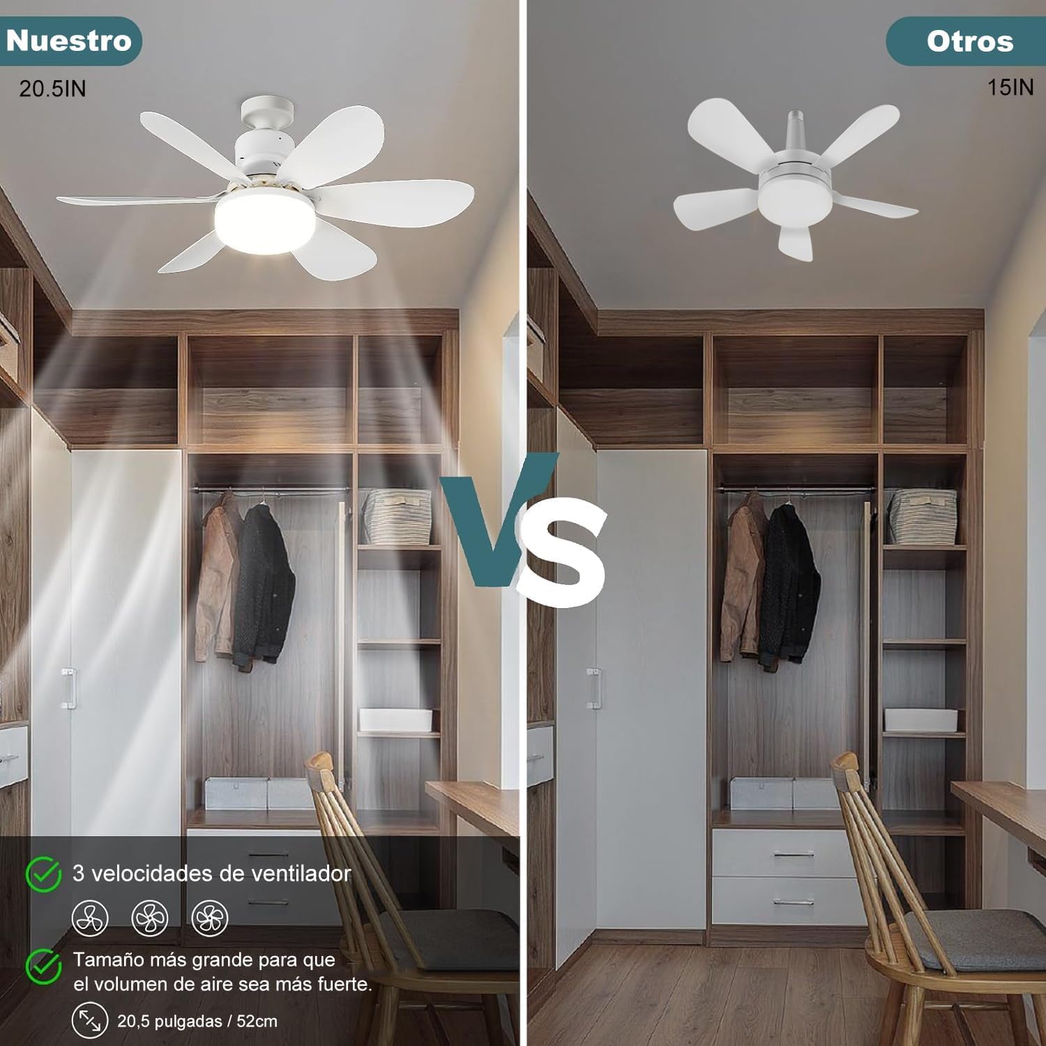 Ventilador de techo con luz y control remoto, 40W E26/E27 ventilador con luz led de techo, ventilux de techo moderno inteligente, 3000K-6500K/luminosidad regulable y 3 velocidades (20,5 pulgadas)